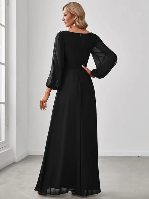 Elegant and Beautiful Chiffon V-neck Long sleeved Formal Cocktail Ball Evening Dress