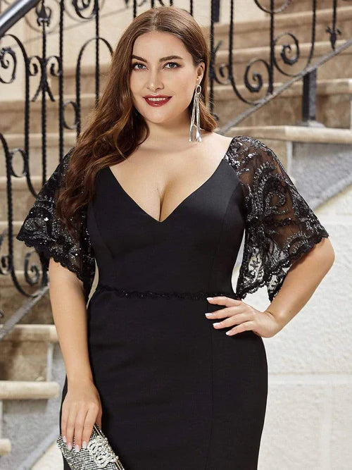 Elegant slim fit plus size sexy V-neck fishtail women's ball banquet wedding mother of the bride evening dress