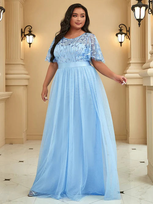 Plus size slim fit sexy deep V-neck sequin tight fitting formal evening dress