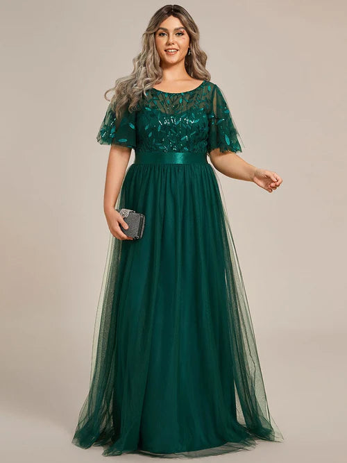 Plus size slim fit sexy deep V-neck sequin tight fitting formal evening dress