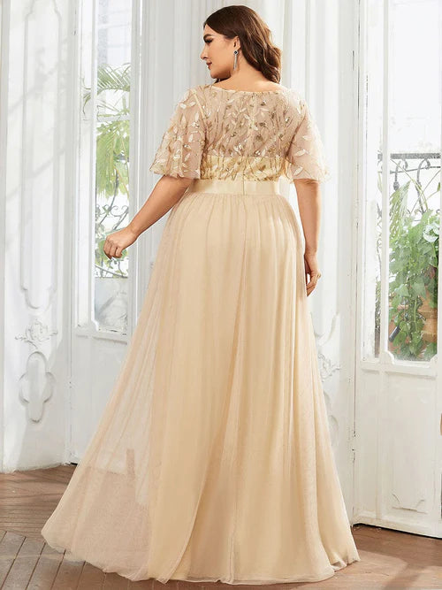 Plus size sexy sequin tight fitting long formal bridal mother evening gown
