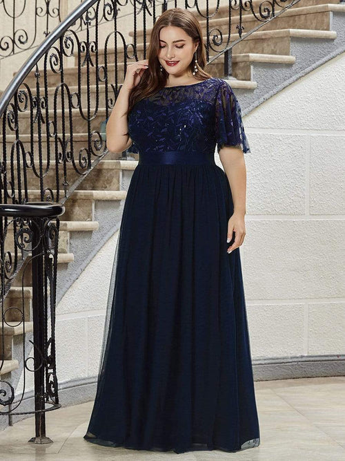 Plus size sexy sequin tight fitting long formal bridal mother evening gown