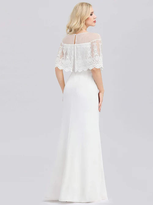 Sweet and sexy ruffle edge sleeve collar wedding dress