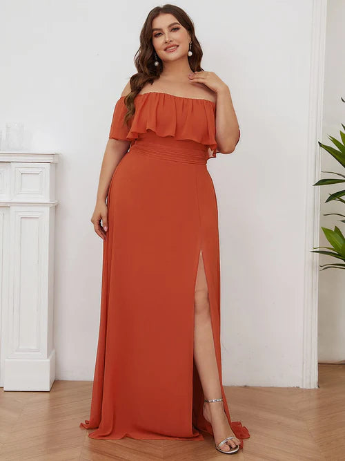 Plus size elegant and sexy side slit long chiffon formal dress