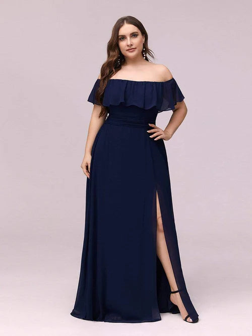 Plus size elegant and sexy side slit long chiffon formal dress
