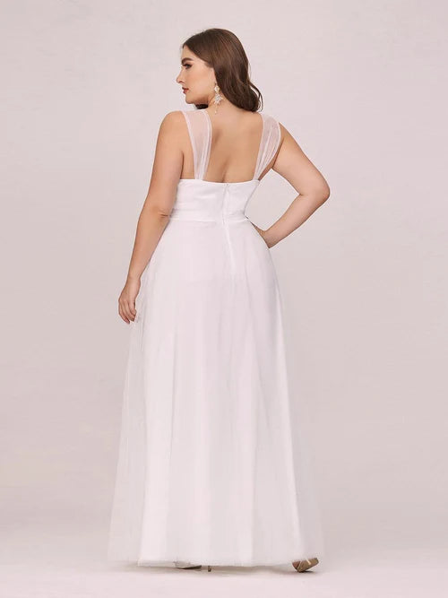 Elegant and sweet white oversized hat sleeves, simple sheer wedding dress