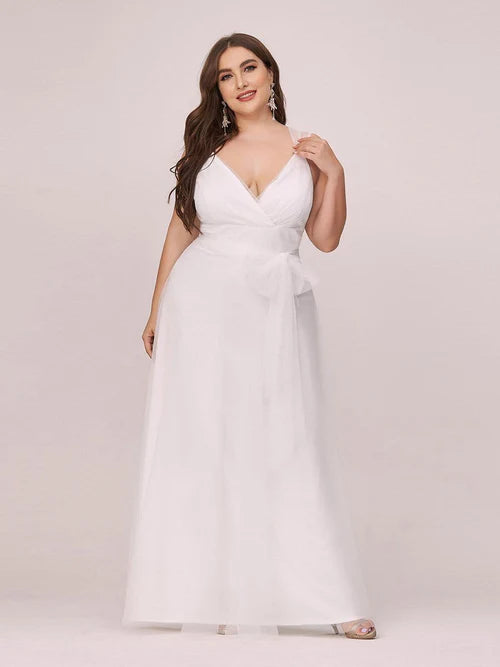 Elegant and sweet white oversized hat sleeves, simple sheer wedding dress