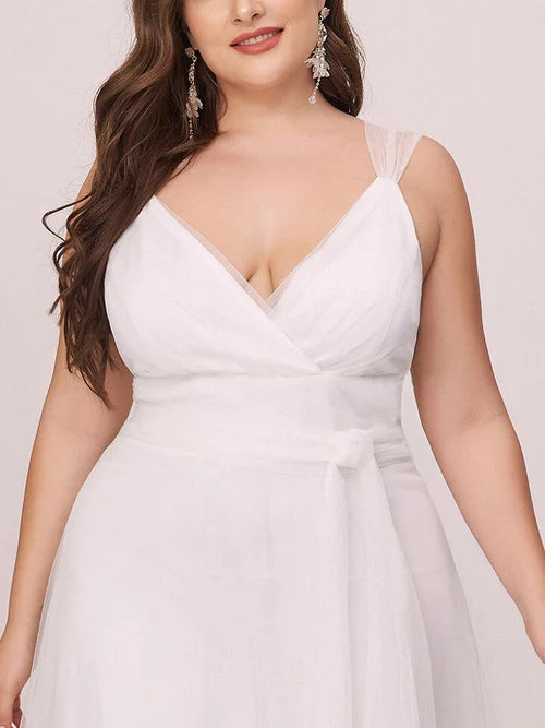 Elegant and sweet white oversized hat sleeves, simple sheer wedding dress