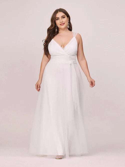 Elegant and sweet white oversized hat sleeves, simple sheer wedding dress