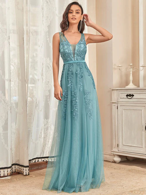 Sexy long elegant ether sheer evening gown