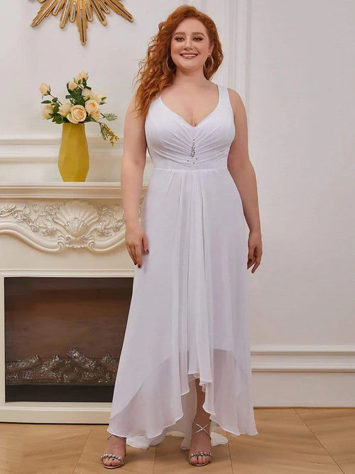 Elegant and sexy slim fit plus size chiffon formal V-neck high-low cocktail dress