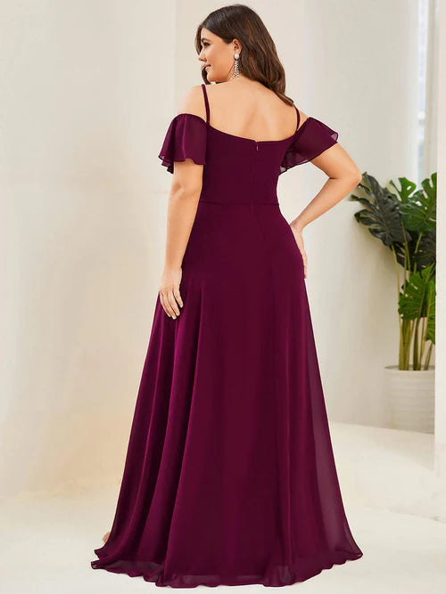 Plus size elegant cold shoulder side slit formal bridesmaid dress