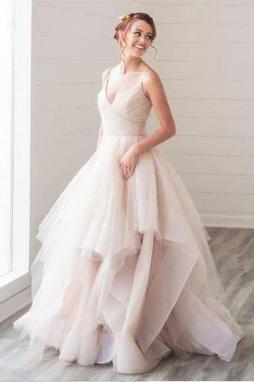 Elegant A-line Italian Noodle Strap V-neck Pink Backless Long Ball Dress