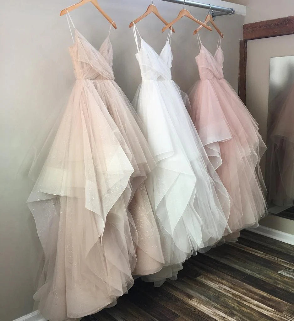 Elegant A-line Italian Noodle Strap V-neck Pink Backless Long Ball Dress