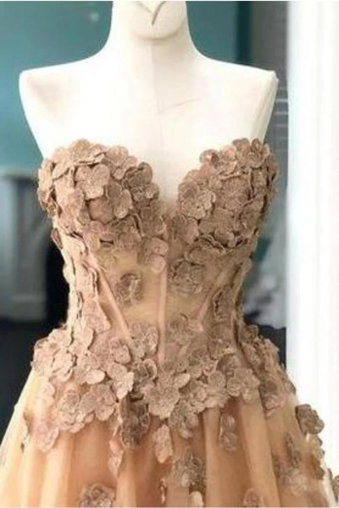Elegant and Noble A-line Sweetheart Application Brown Ball Dress