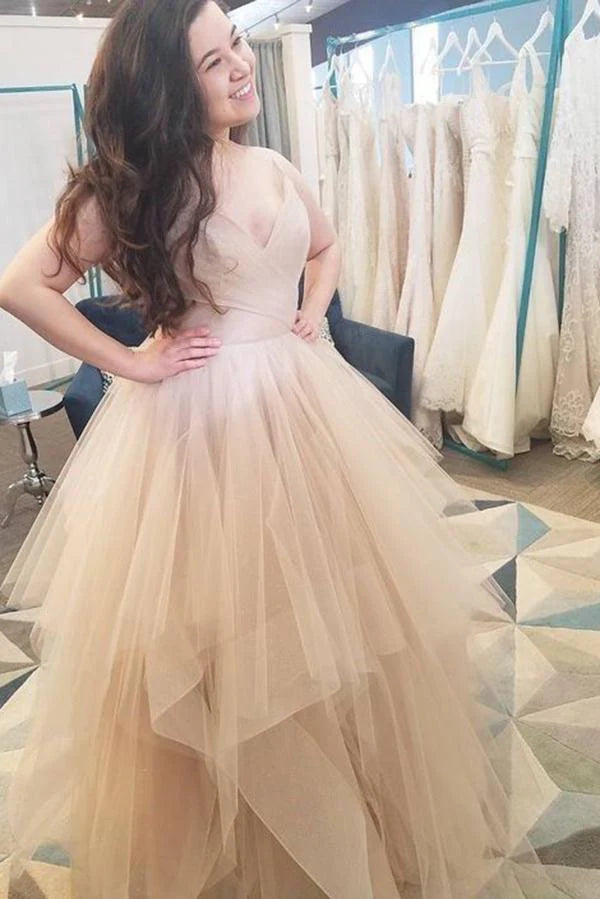 Elegant A-line V-neck spaghetti multi-layer tulle ball dress