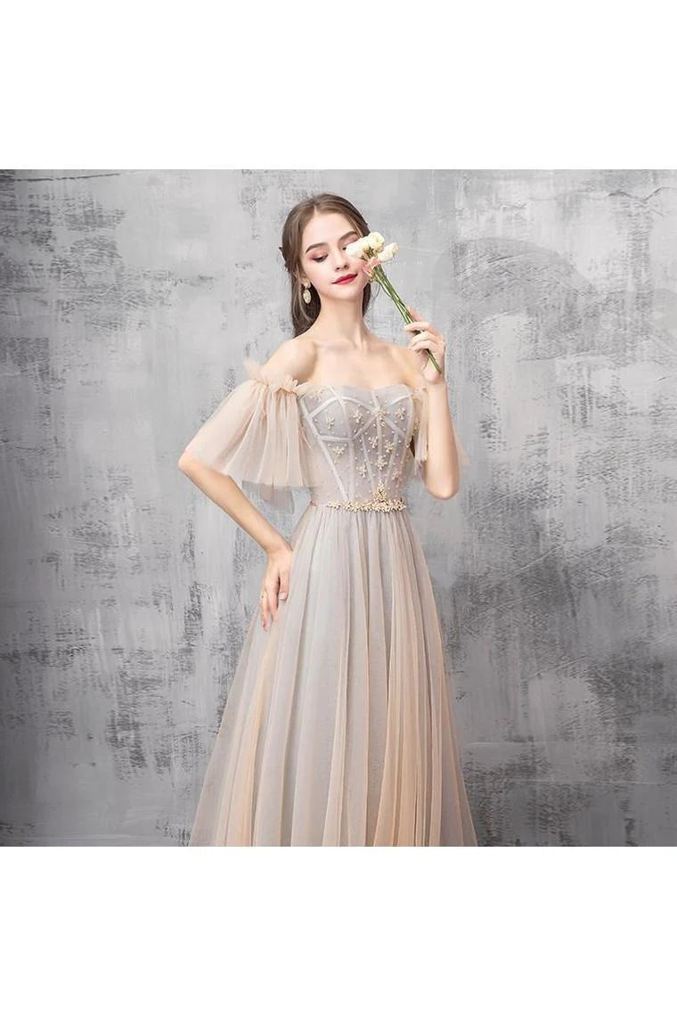 Elegant and Elegant Off the Shoulder Floor Tulle Dress Bridesmaid Dress