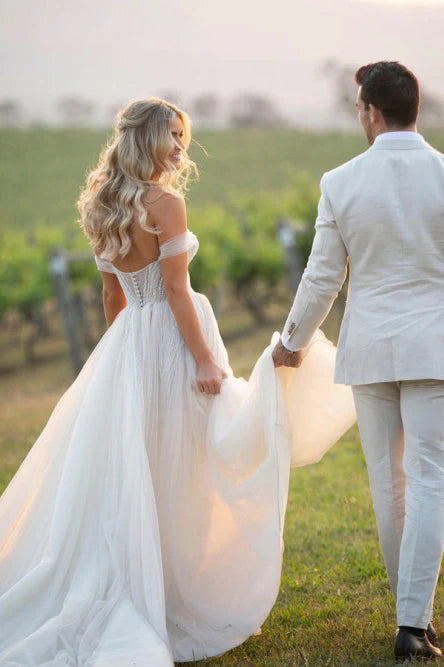 Elegant Off Shoulder Wedding Dress Sweet Beach Bride Dress