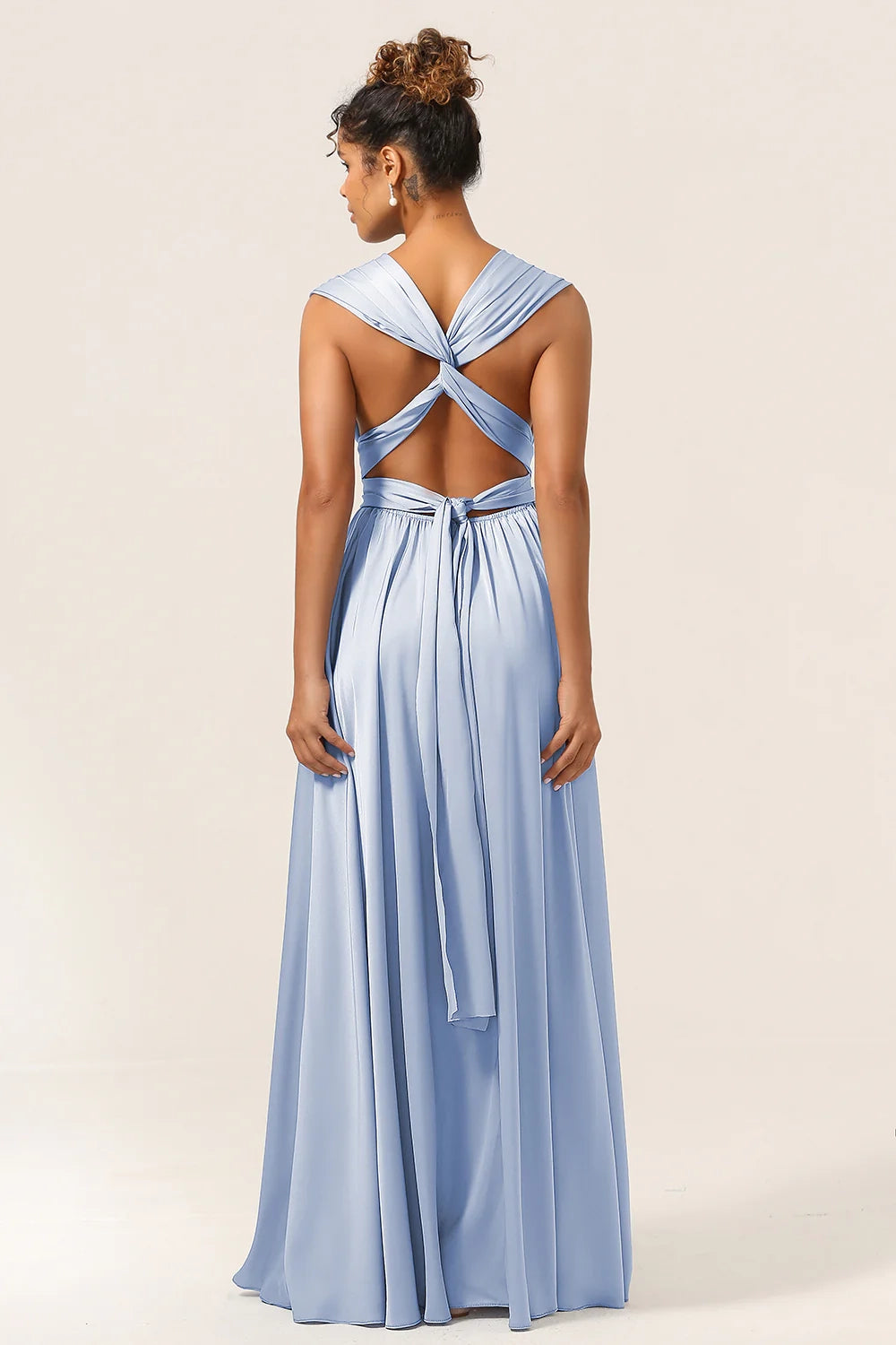 Elegant A-line convertible floor length satin bridesmaid dress