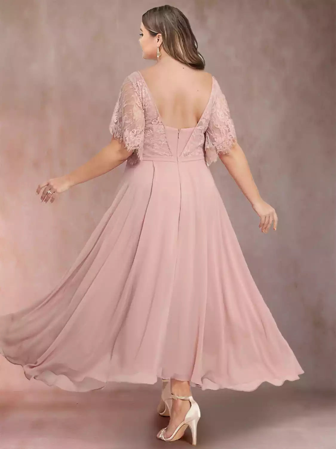 Elegant A-line/princess V-neck short sleeved plus size decal long Mother of the Bride Dresses