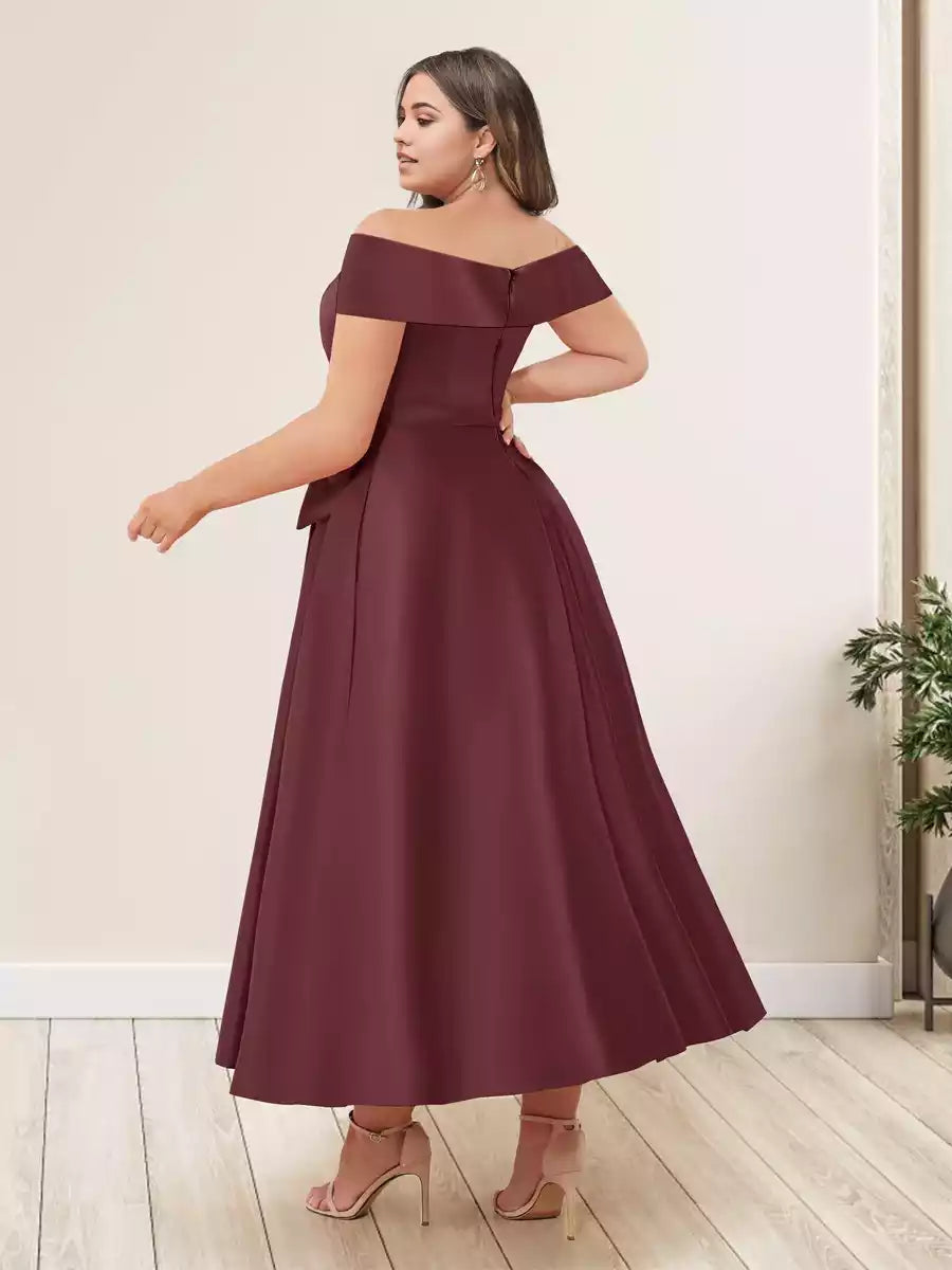 Elegant A-line/princess style off shoulder sleeveless plus size long bow Mother of the Bride Dresses