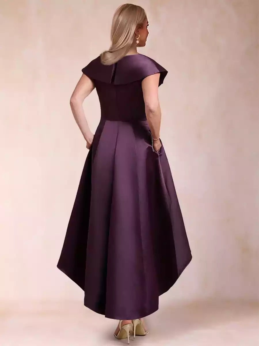 Elegant A-line/princess style square neck short sleeved asymmetrical knee length Mother of the Bride Dresses