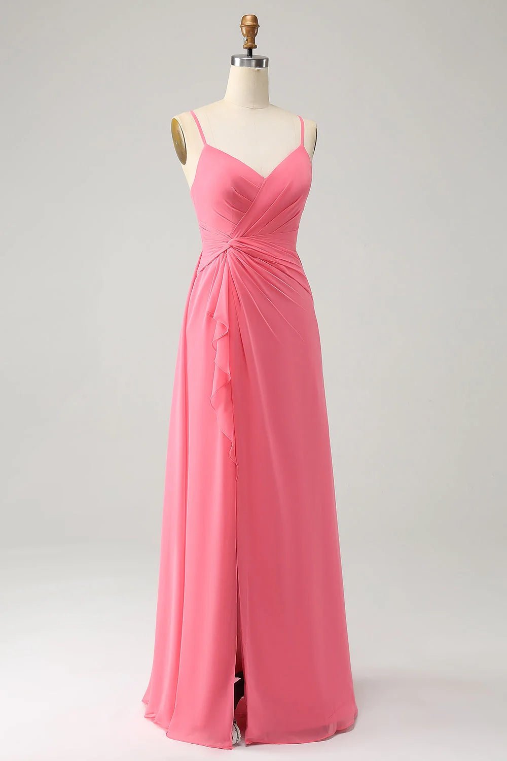 Elegant A-line slim shoulder chiffon slit long bridesmaid dress