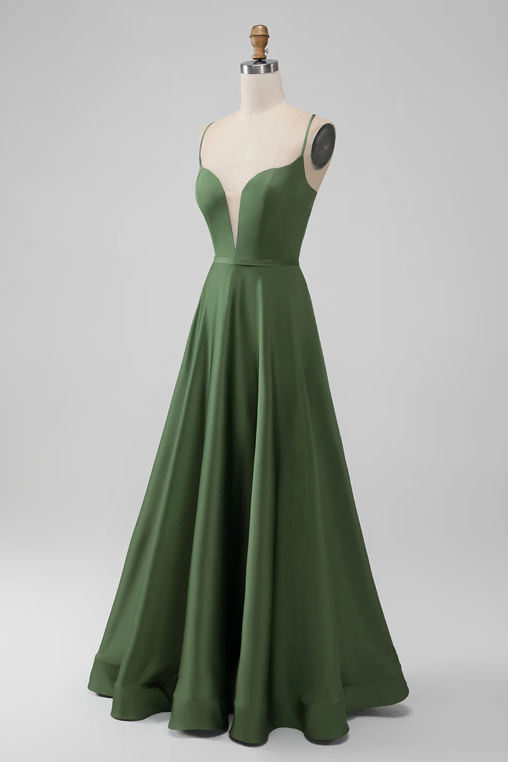 Elegant A-line slim shoulder strap waist cinching long back tie bridesmaid dress