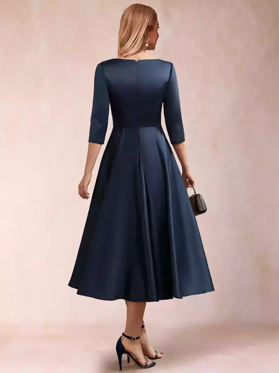 Elegant and charming satin A-line/princess style V-neck half sleeve pleated Mother of the Bride Dresses