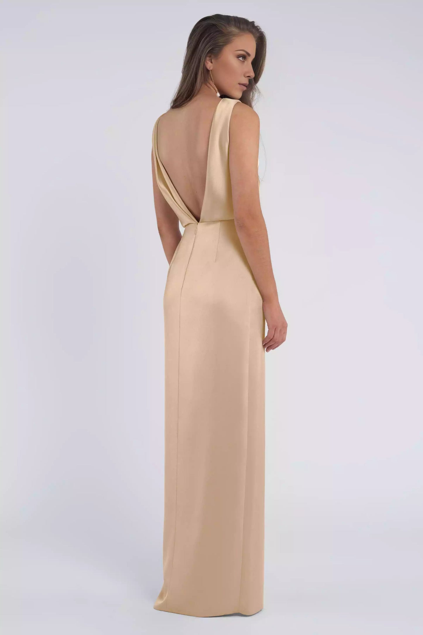 Elegant classic silhouette, luxurious satin collar, slit, backless pleats, tight corset, back zipper, Bridesmaid Dresses