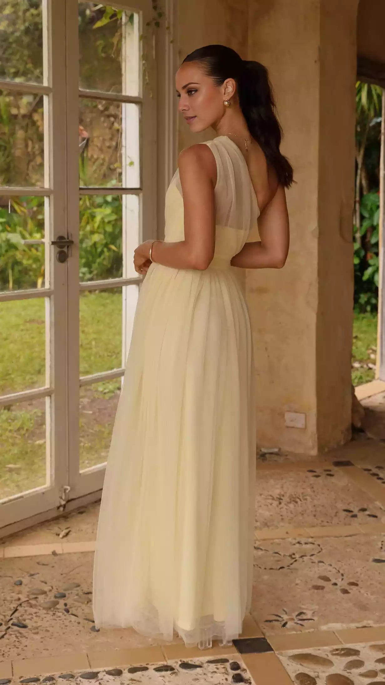 Elegant floor to ceiling single shoulder see through sweetheart neckline with cinched waist, invisible side zipper chiffon Prom Dresses