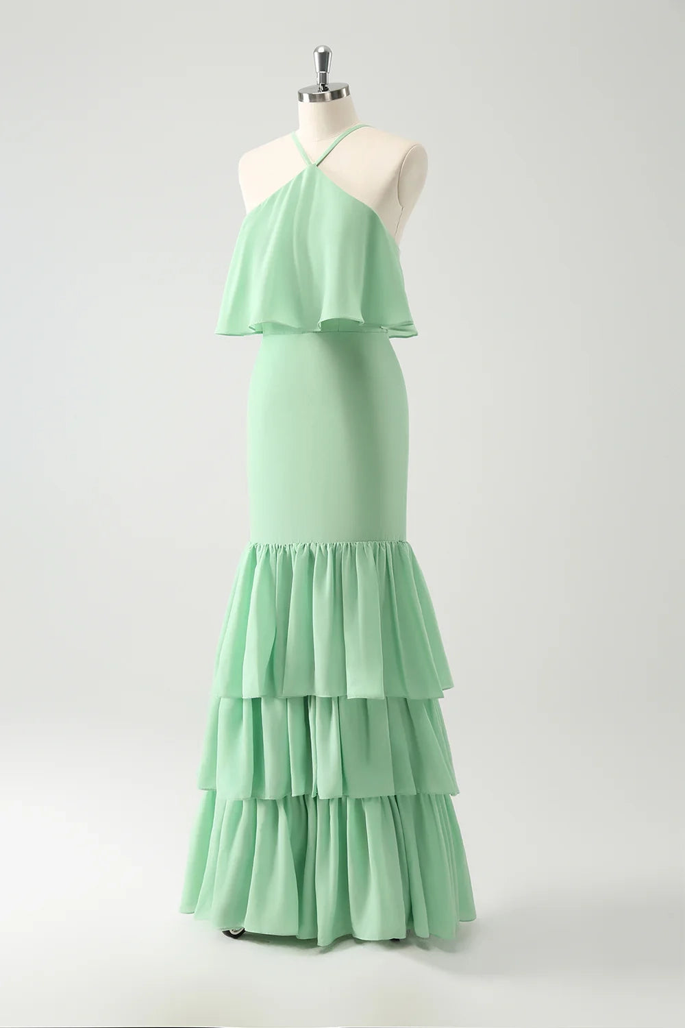Elegant mermaid camisole layered long pleated bridesmaid dress
