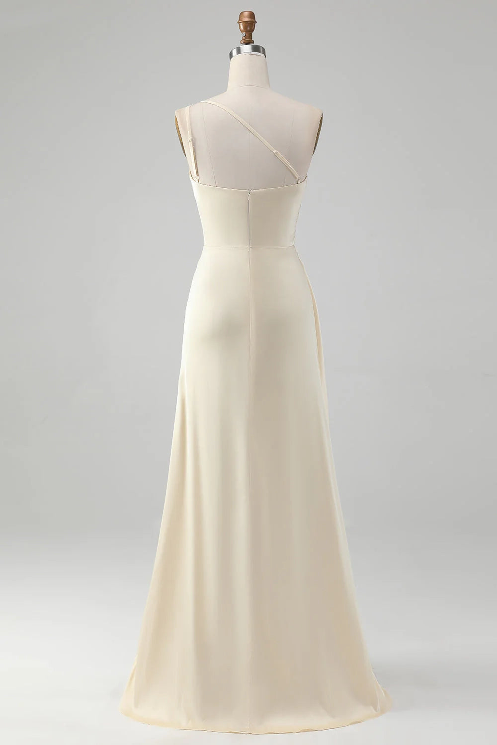 Elegant pleated slim fit one shoulder slit long bridesmaid dress
