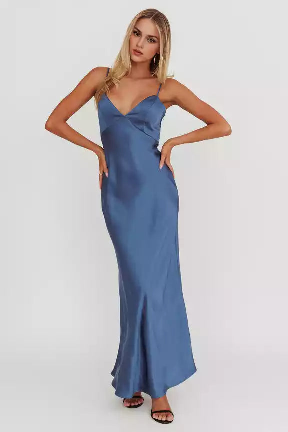 Elegant satin, extra long adjustable thin shoulder strap, backless bow, unlined invisible side zipper, Bridesmaid Dresses