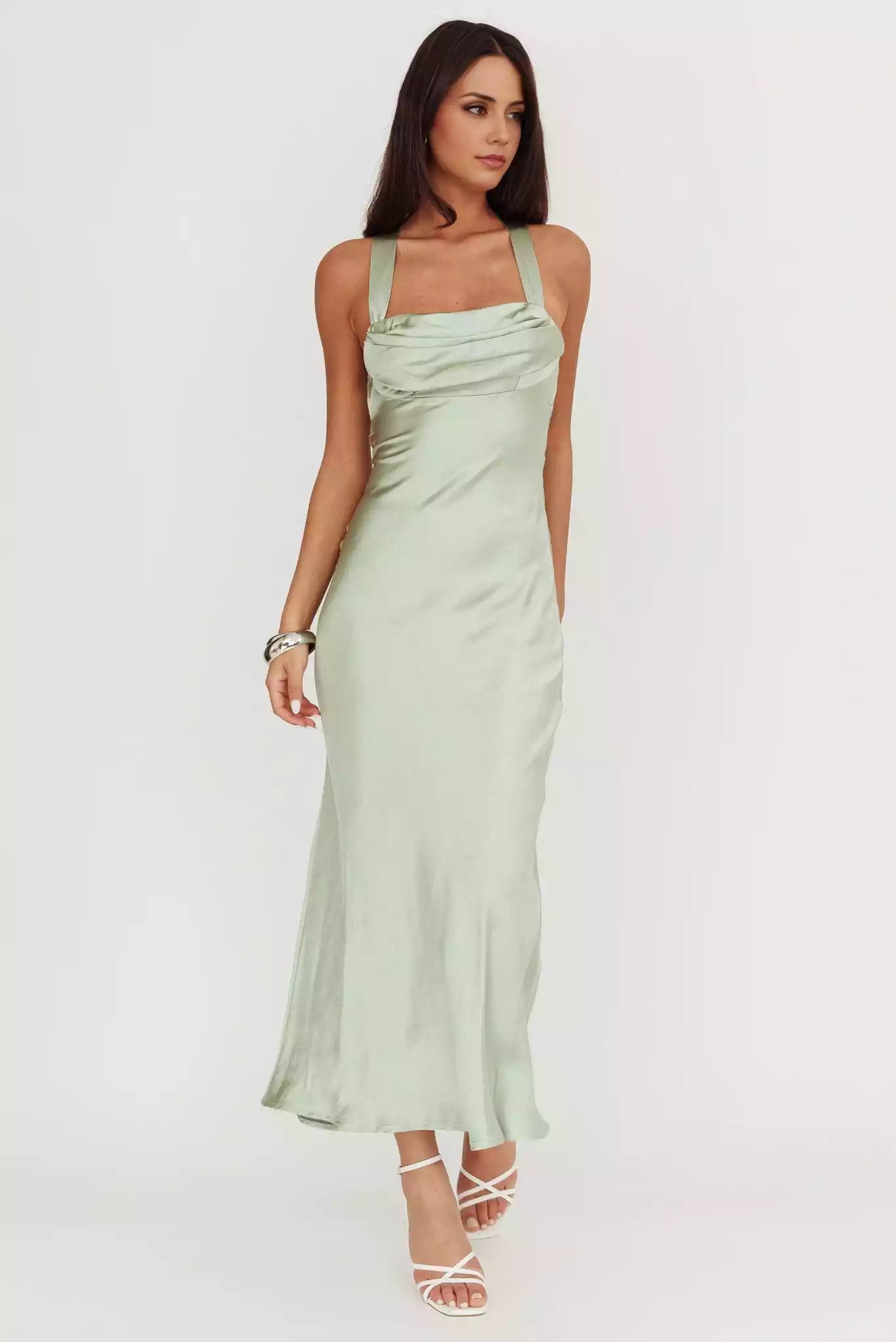 Elegant satin extra long cross straps without lining invisible side zipper Bridesmaid Dresses