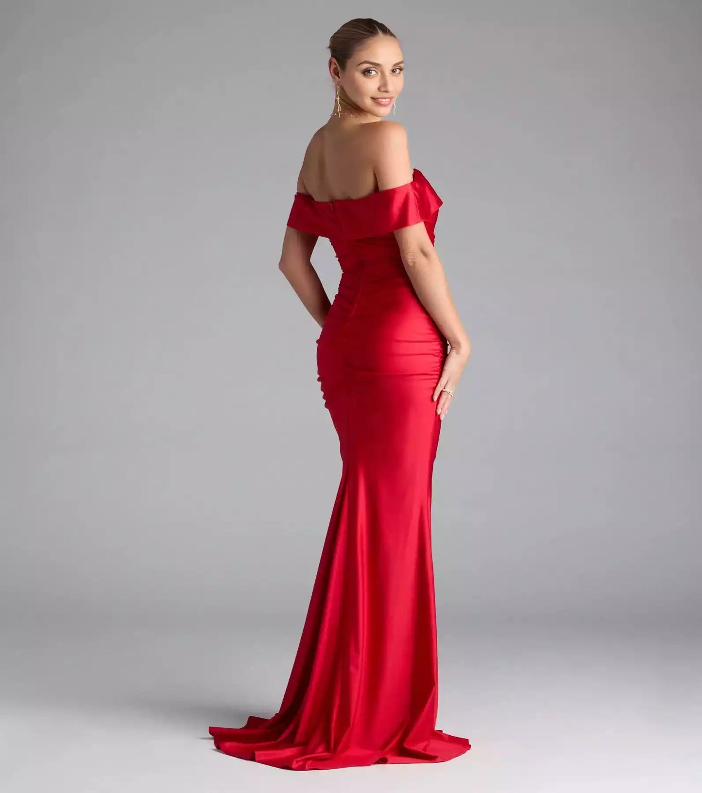 Elegant smooth knit elastic knit back zipper with high slit mermaid Prom Dresses