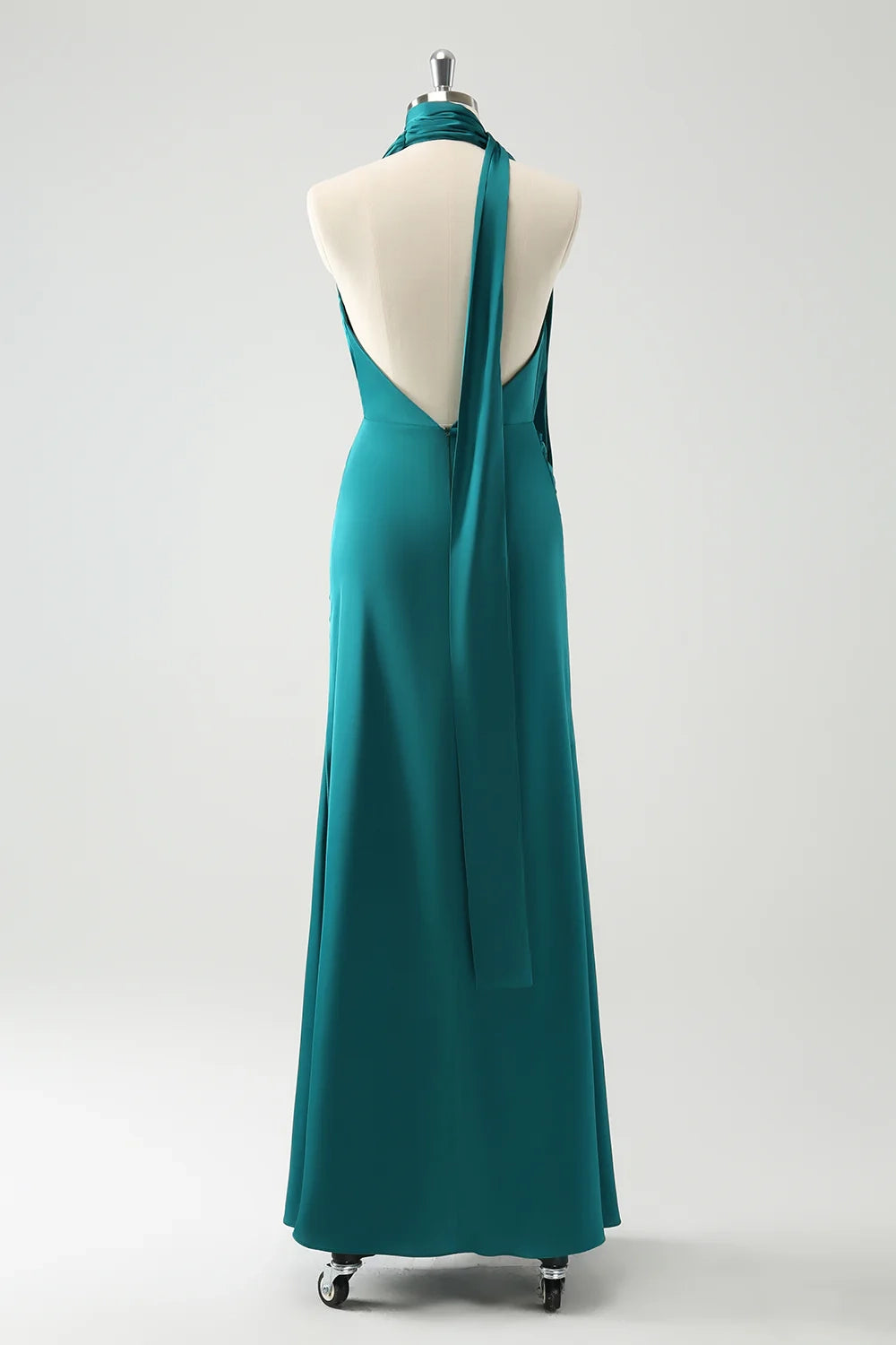 Elegant tight fitting deep V-neck pleated long backless bridesmaid dress