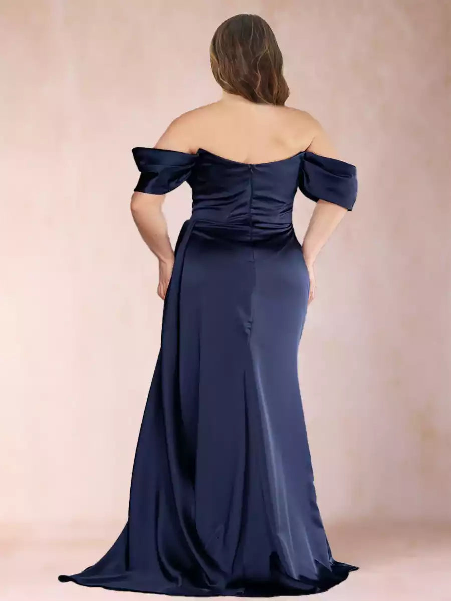 Enchanting Trumpet/Mermaid Shoulder Fold Large Water Diamond Mother of the Bride Dresses