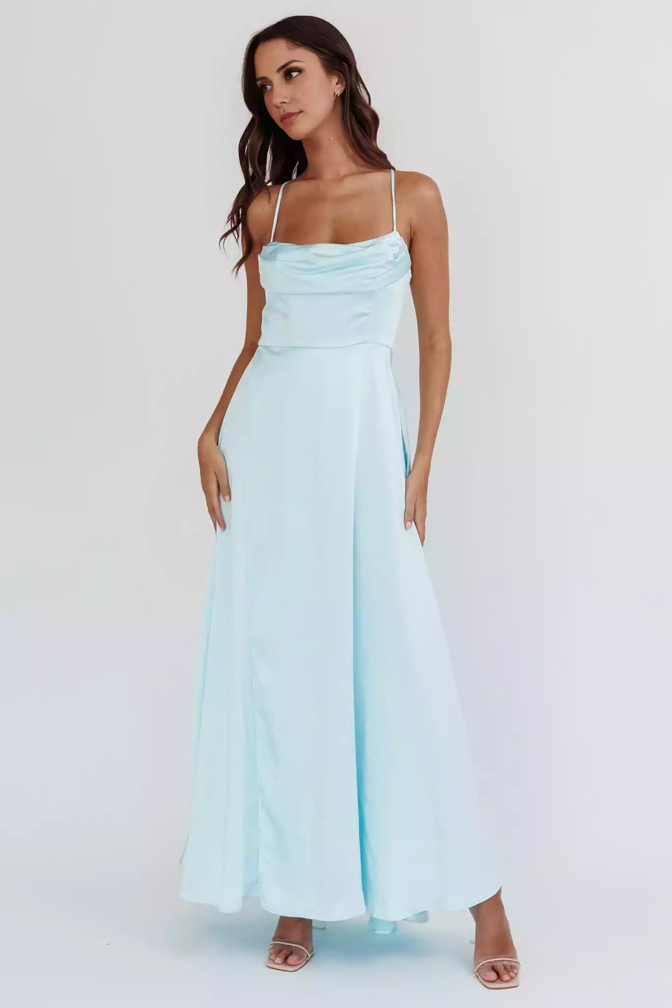 Enchanting satin long high slit adjustable shoulder strap without lining invisible zipper Bridesmaid Dresses