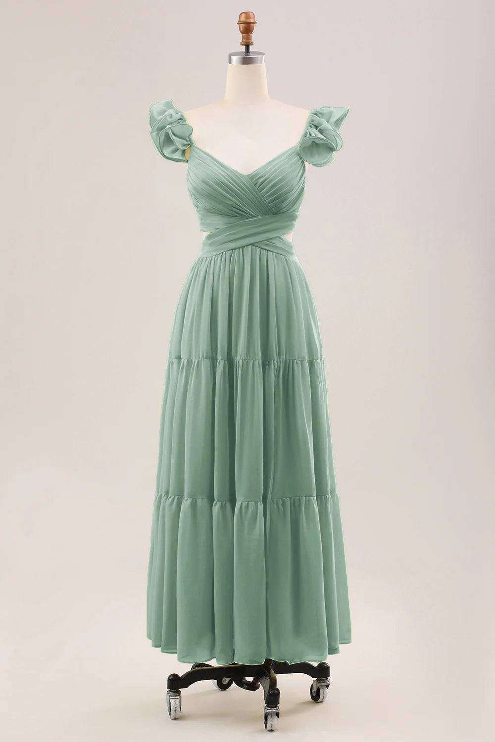A Line Pleated Chiffon Wedding Party Guest Dress with Ruffles