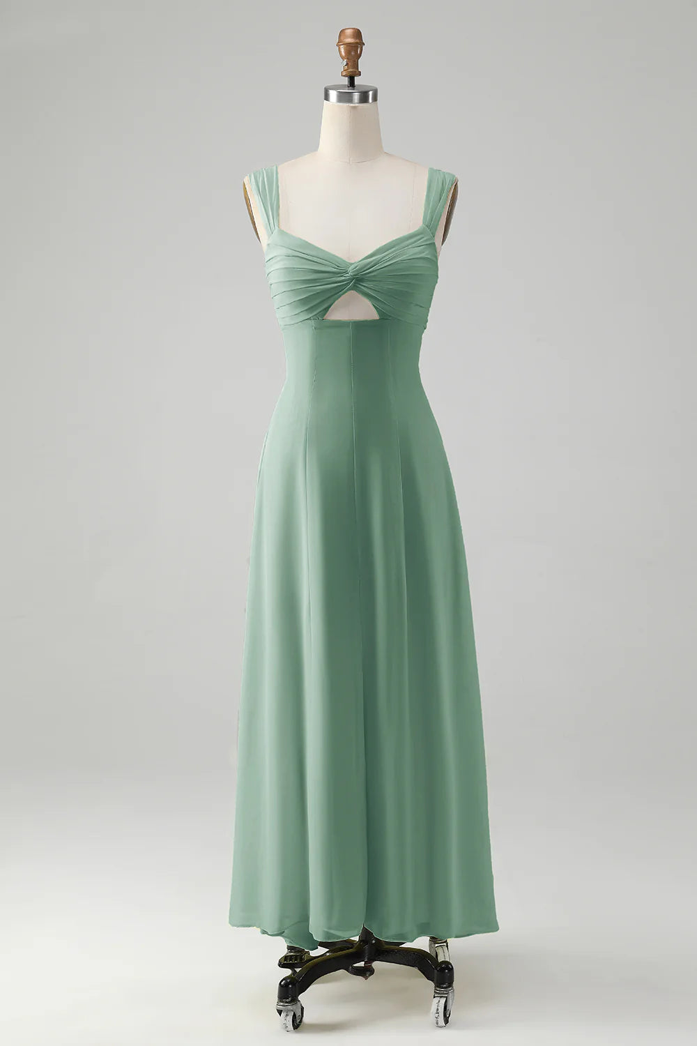A Line Square Neck Keyhole Long Bridesmaid Dress