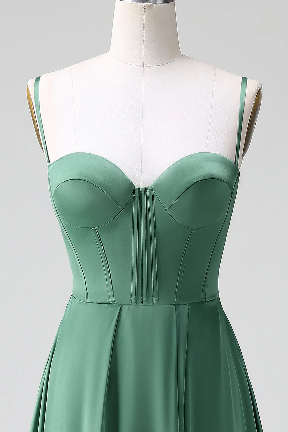 A Line Spaghetti Straps Corset Pleated Satin Bridesmaid Dress
