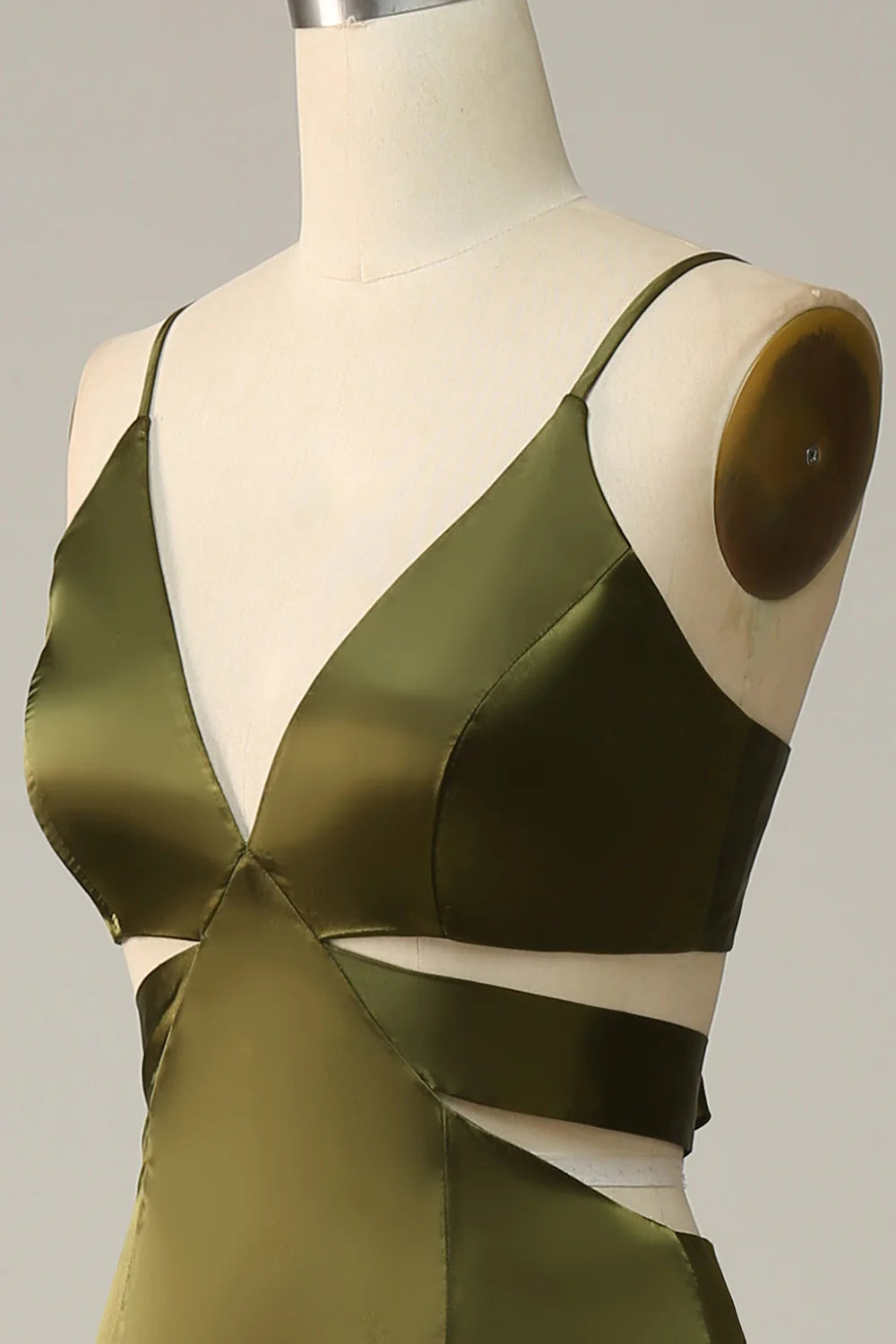 Sheath Spaghetti Straps Cut Out Satin Bridesmaid Dress