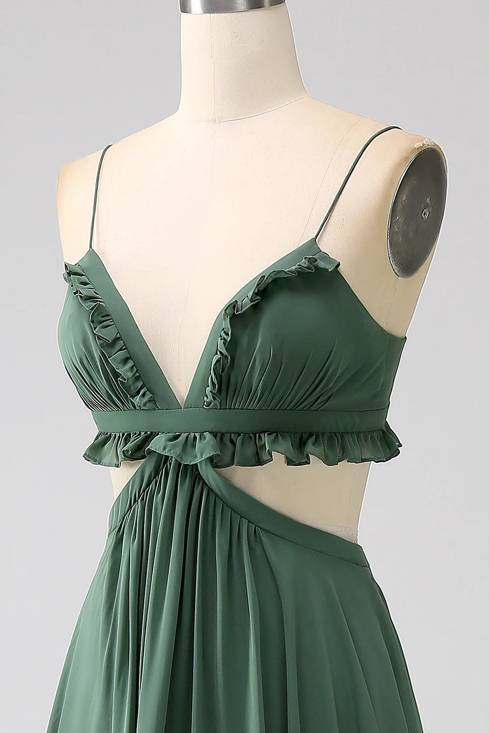 A-Line Spaghetti Straps Backless Chiffon Long Bridesmaid Dress