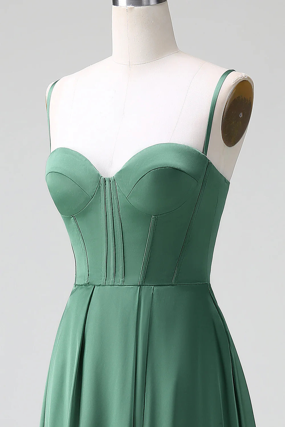 A Line Spaghetti Straps Corset Pleated Satin Bridesmaid Dress