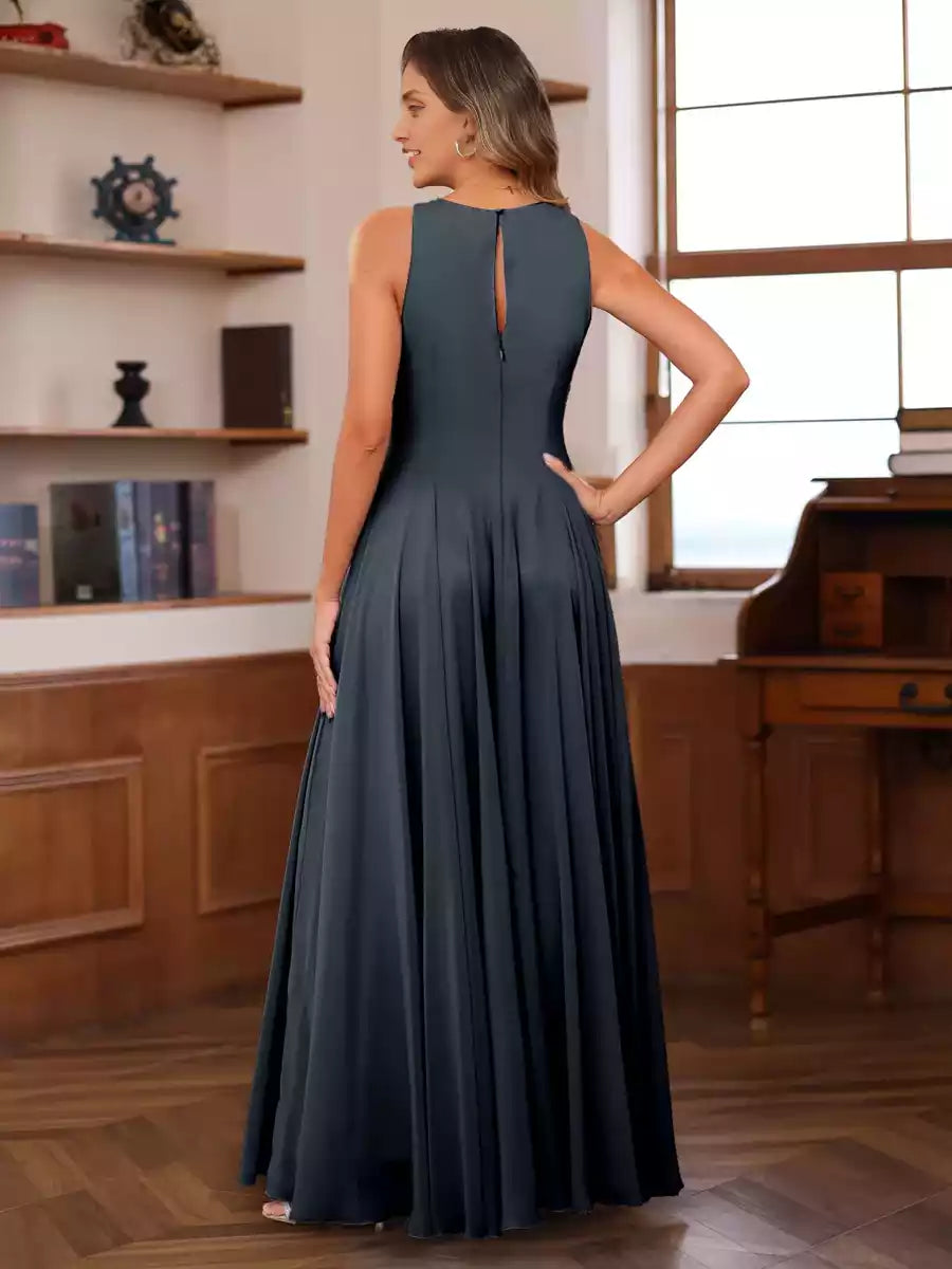 Exquisite A-line/princess style round neck sleeveless decal and ruffled Mother of the Bride Dresses