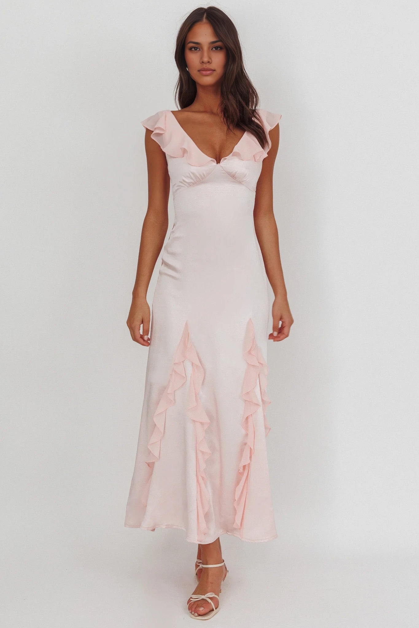 Exquisite ruffled unlined bridesmaid dress with zipper back