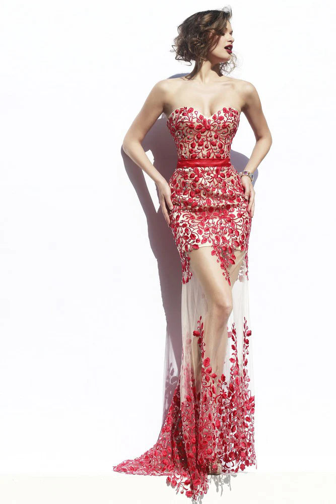 Hollow lace pearl belt without shoulder strap and ground fitting ball dress