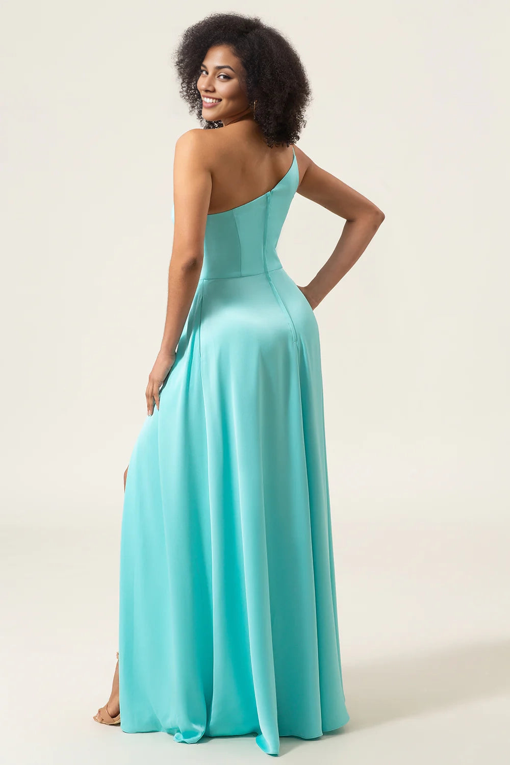 Fashionable sleeveless A-line shoulder and floor chiffon slit bridesmaid dress