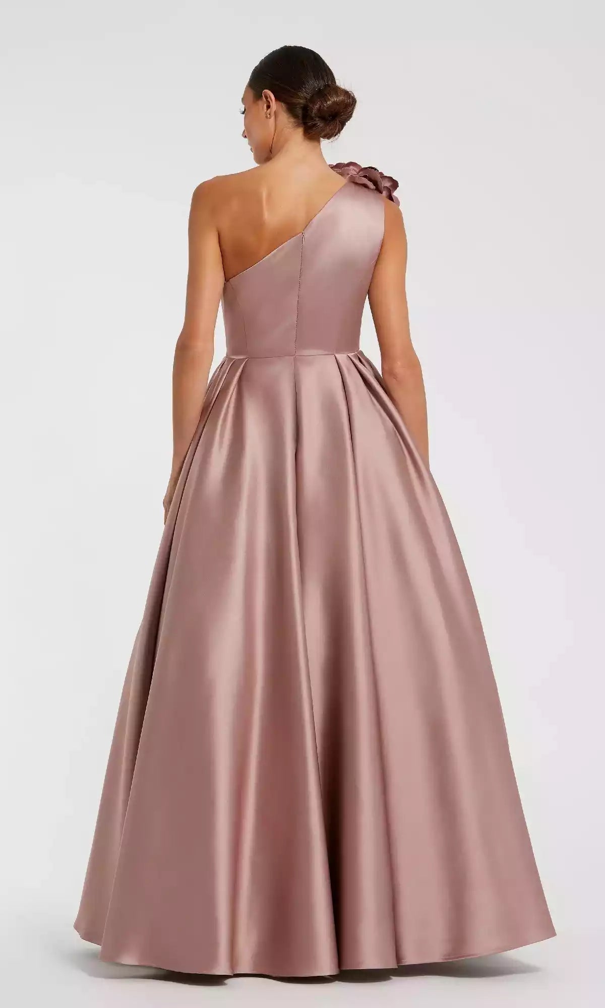 Fluffy A-line skirt, single shoulder satin pleated slim fit corset, asymmetrical neckline, back zipper closure Prom Dresses